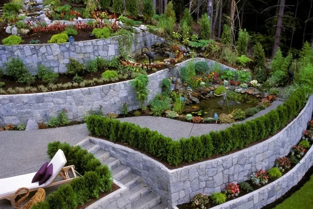 landscaped garden retaining wall