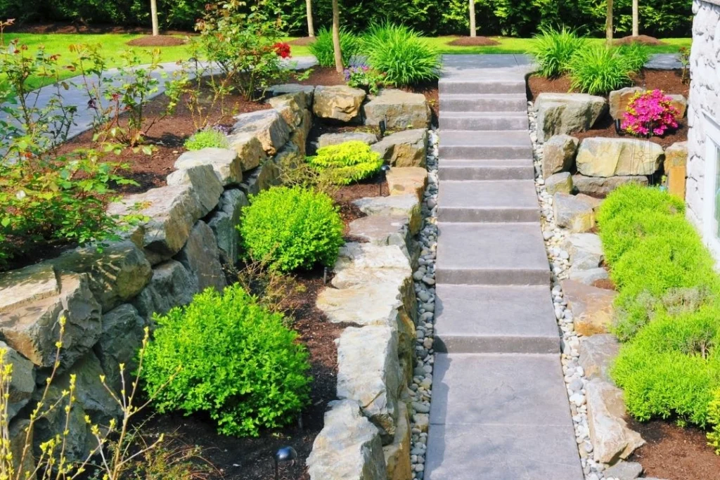 rock retaining walls on a sloped yard