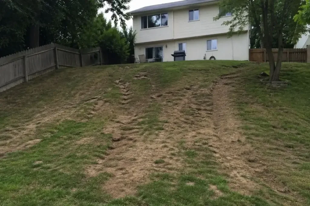 sloped yard with eroding soil