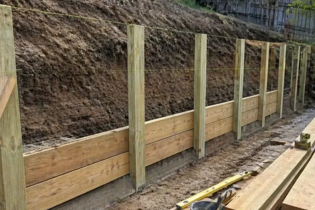 timber retaining wall construction